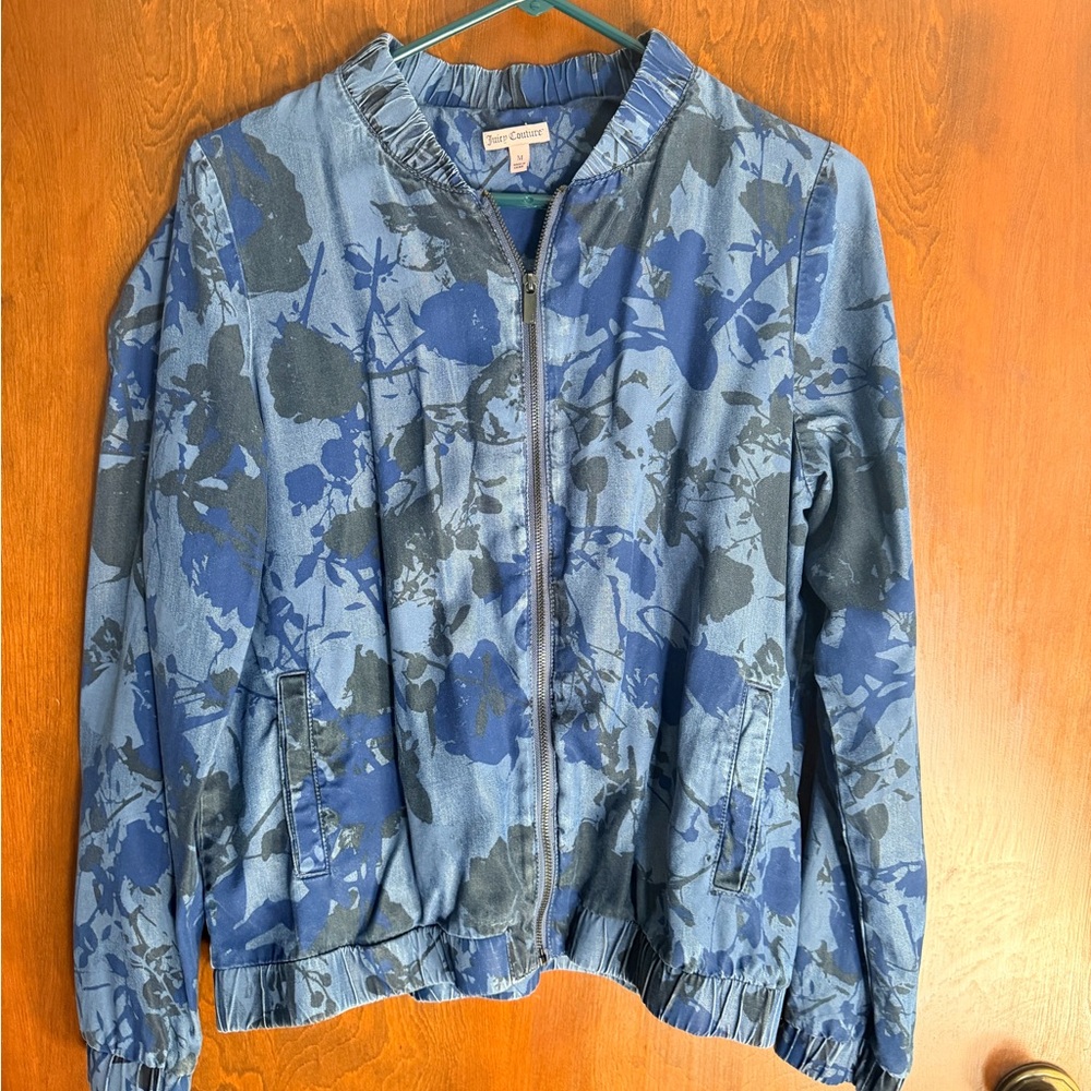 Juicy Couture Blue Floral-Print Bomber Jacket